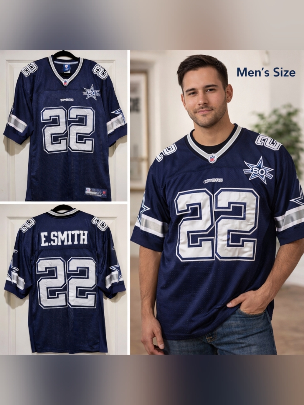 Dallas Cowboys Emmitt Smith #22 Jersey Men’s XL Vintage NFL Reebok Blue